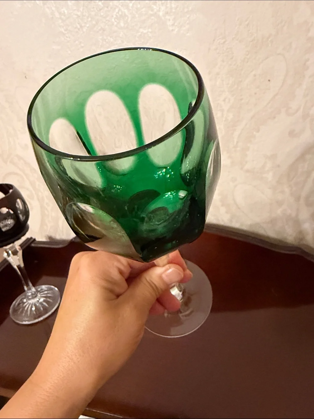 Vintage Emerald Cut-Panel Crystal Wine Goblet
